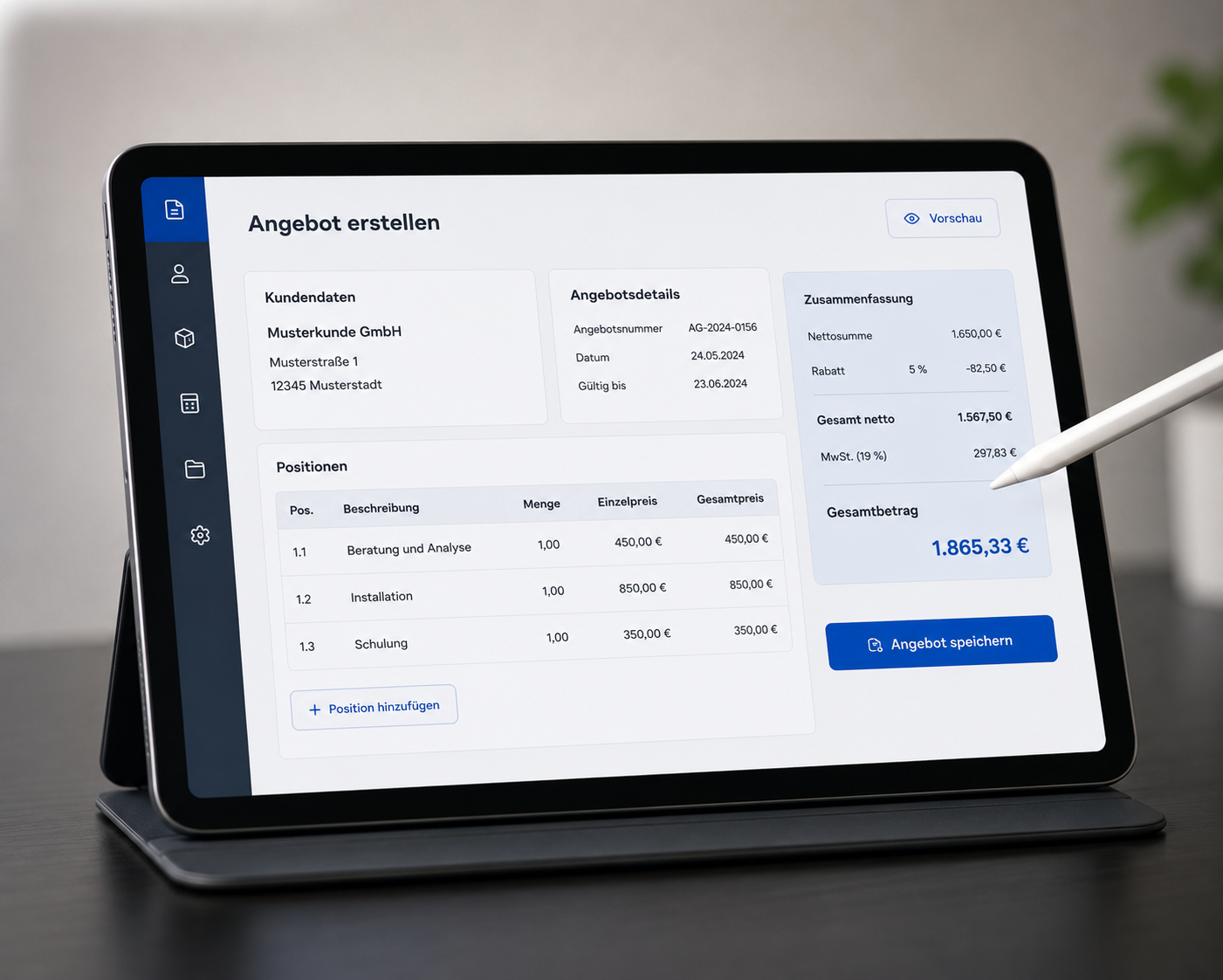Angebotssoftware auf Tablet