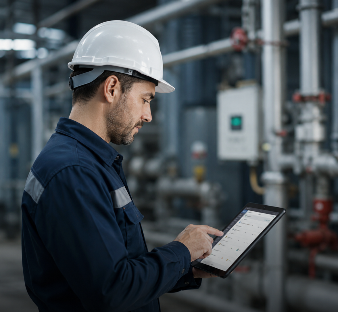 Techniker nutzt Tablet für Datenerfassung